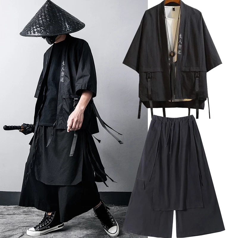 Anime Cosplay In Chinese - Japanese Traditional Black Kimono Cardigan Diablo